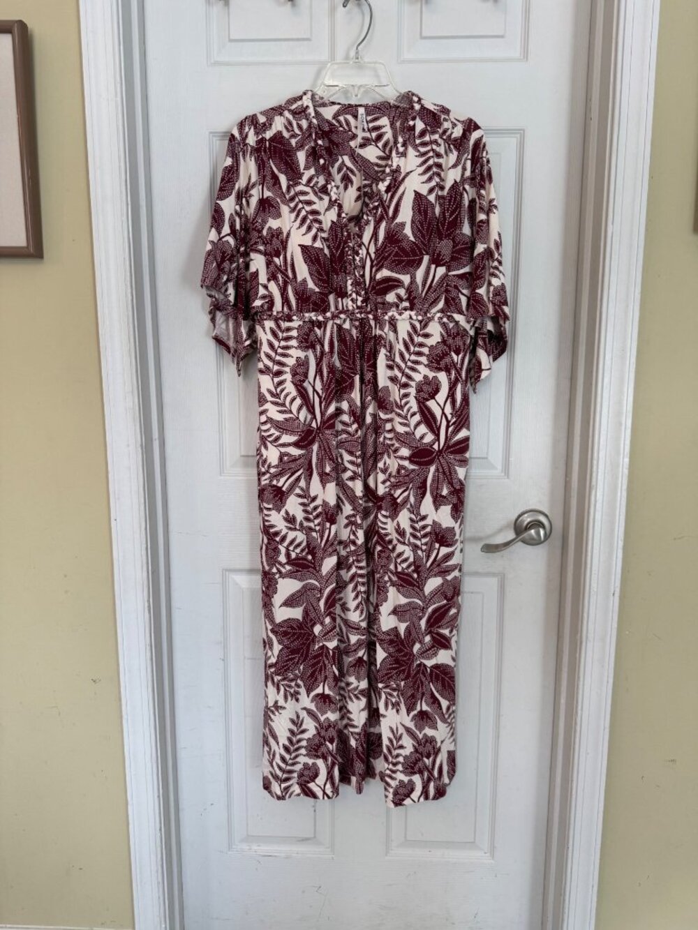 Soma Soft Jersey Caftan Palms Tropical Dress Maxi Pockets Built In Bra Large NWT - Picture 3 of 16